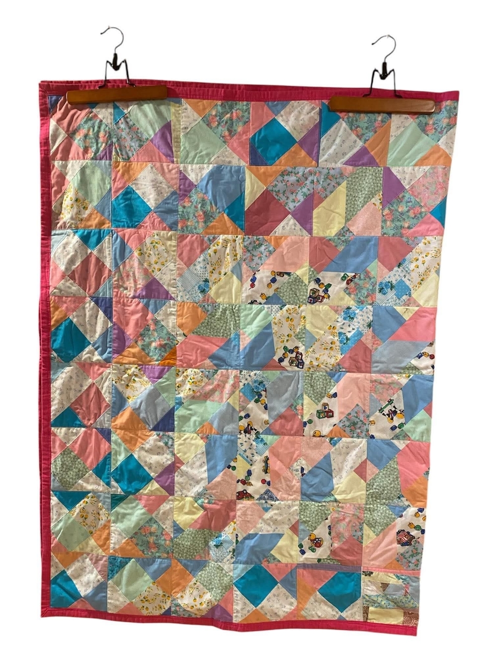Vintage Patchwork Quilt Throw in Pastel Multicolor And Pink 72x50"